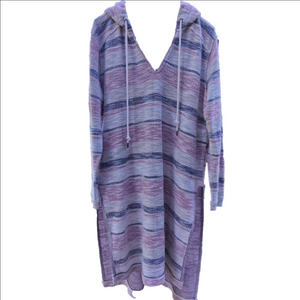Free People Beach Baby V-neck Hooded Pullover Side Slits Dress Tunic Hoodie L
